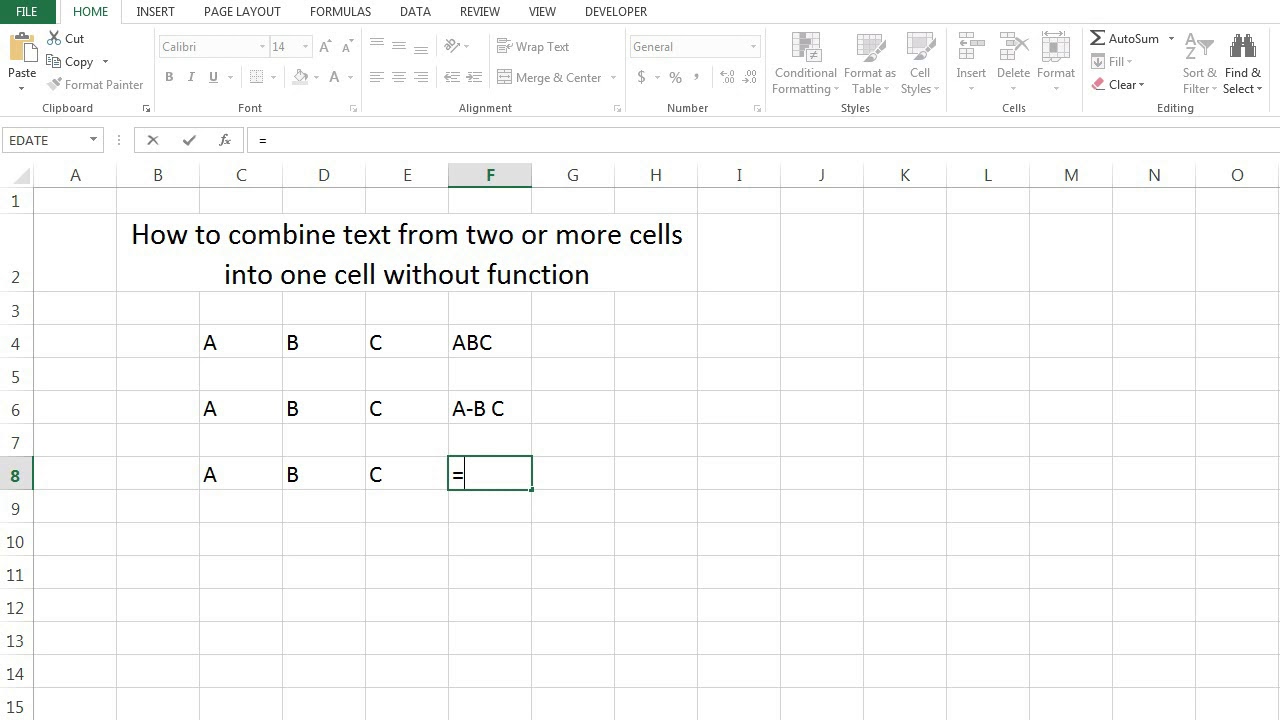 excel combine text from two cells