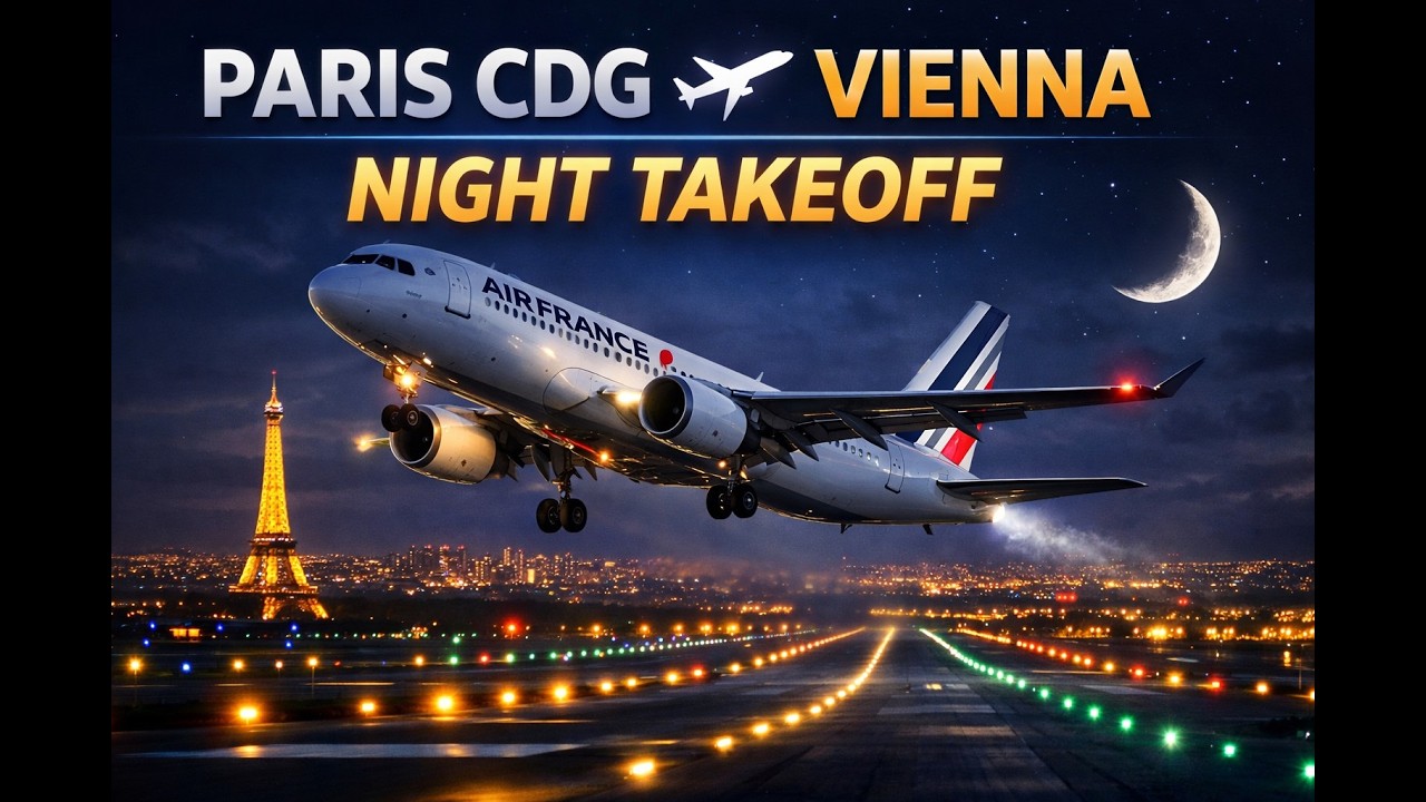 Night Takeoff from Paris CDG to Vienna with Air France ✈️🌙