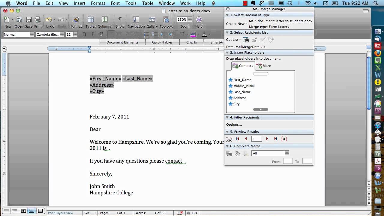 mail merge on mac excel