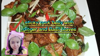 Eve's sticky pork belly with ginger and Basil leaves@madamebiang09