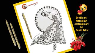 How to  Draw Beautiful Dancing girl / Mandala art girl step by step / Doodle Zentangle step by step