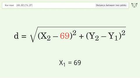 Find the distance between two points p1 (69,22) and p2 (74,27): Step-by-Step Video Solution