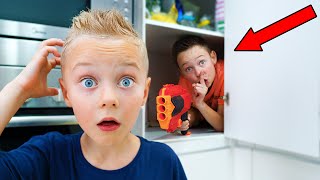 Roman and Max Play Hide and Seek with Nerf Blasters