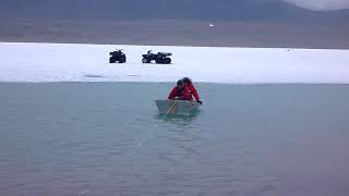 Crossing moat ice in Antarctica