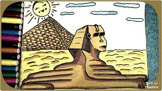 رسم أبو الهول والأهرامات للأطفال بأسهل طريقة خطوة بخطوة ، تعليم الرسم للأطفال-How to Draw the Sphinx