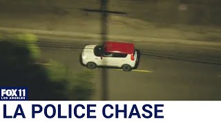 Highspeed police chase on 405 Freeway along West LA, San Fernando Valley