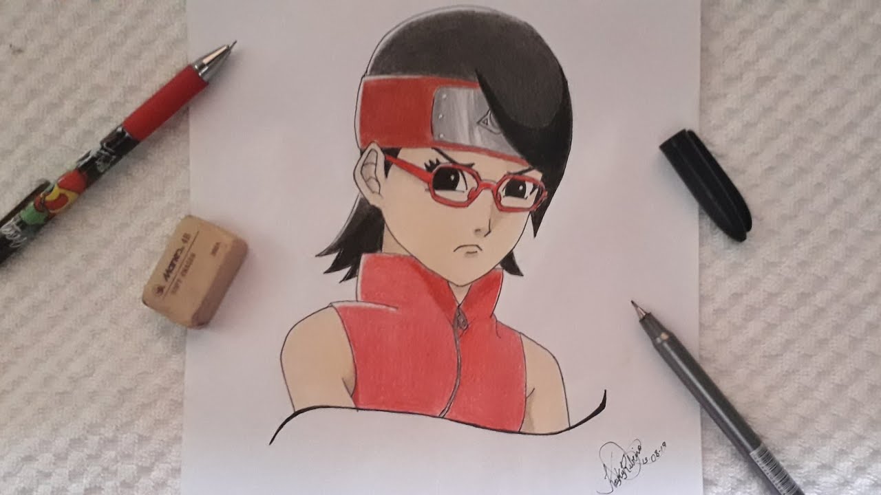 Como desenhar a SARADA UCHIHA de Boruto passo a passo, fácil e