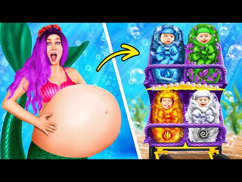 How to Raise 4 Elements Mermaid Babies DIY Hacks!🤰