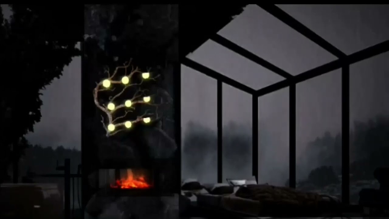 Cozy Crackling Fireplace Rain Sound Relaxing Fire Burning Video 5 Hour Long