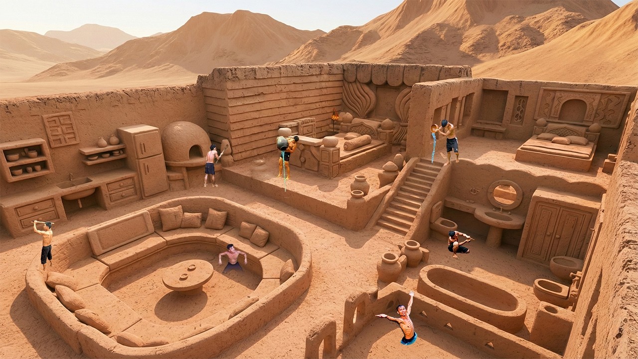Building a Fully Carved Clay Interior Desert House in the Remote Mountain Valley