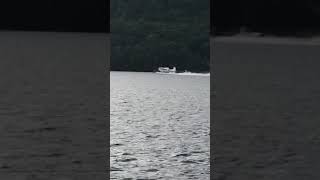 Take off over Alger Island at sunset.