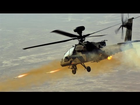 AH-64 Apache Helicopter In Action - AH-64 Apache Airstrikes, AH-64 Firing At Tanks, Apache FLIR