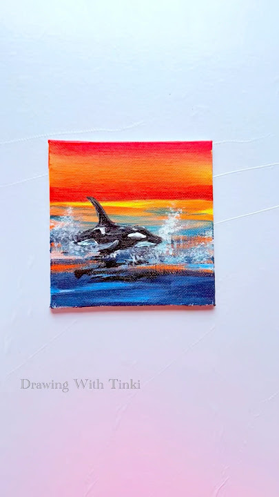 Sunset with Cute Dolphin 💙🩵 #painting #aestheic #shorts #dolphin #mini #paintingtutorial #sunset