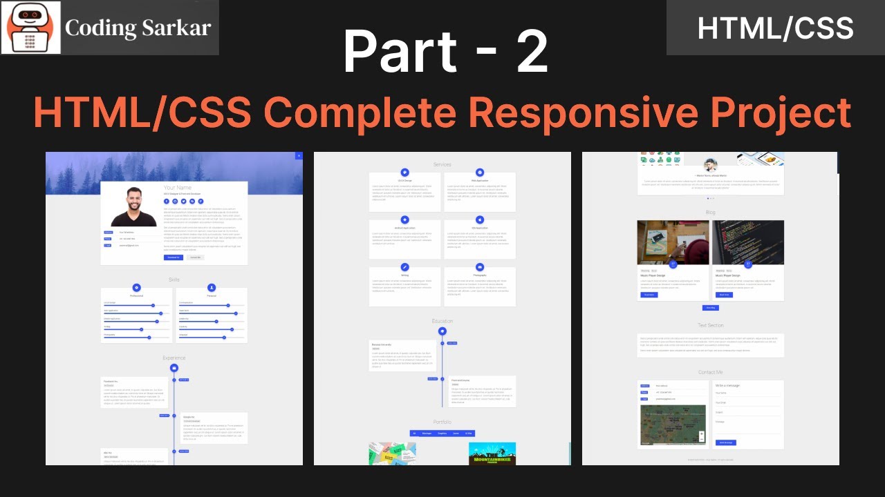 HTML/CSS completely responsive portfolio project part-2 - YouTube