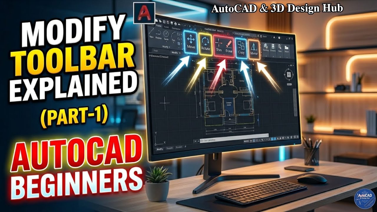 AutoCAD Tutorial For Beginners Modify Toolbar Explained in Hindi (Part ...