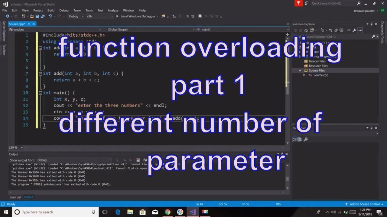 function overloading in different number of parameter in c++ - YouTube