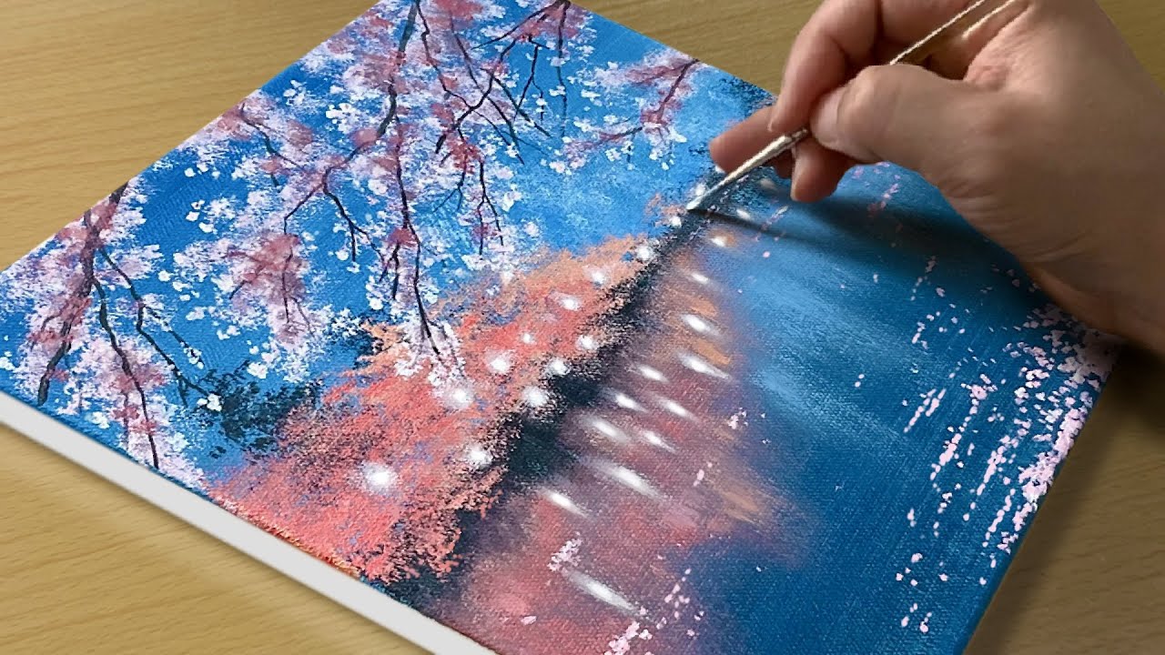 Easy Way to Draw Cherry Blossom Landscape / Acrylic Painting for ...
