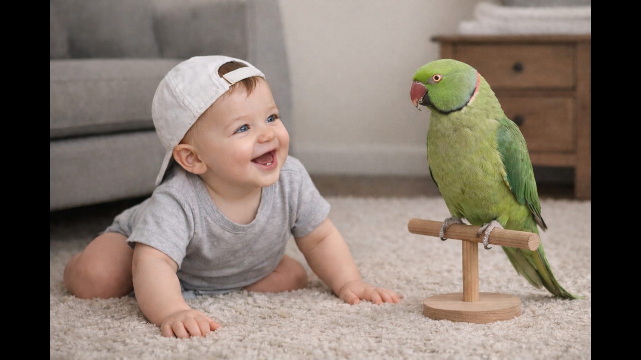 🦜👶 Cutest Baby & Green Parrot Bonding Time | Heart Touching