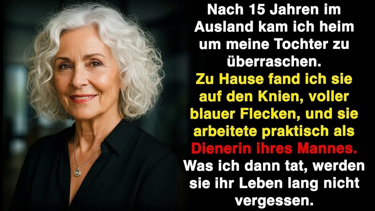 Am Fuß der Treppe kniete eine Frau und schrubbte Marmorfugen – auf ihrer Schürze stand: Hauspersonal der Familie Kellenberg. Das war meine Tochter. Ich hatte sie vier Jahre nicht gesehen, und als...