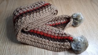 كوفيه نسائي او رجالي سهله للمبتدئين وتركيب كورة بومبونHow to crochet scarf for men . Woman