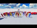 Red, Blue and Yellow ragdoll race. Goal without hitting the car!  | Fun with Ragdolls The Game #82