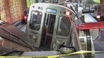Chicago train lands on stairs and escalator at O