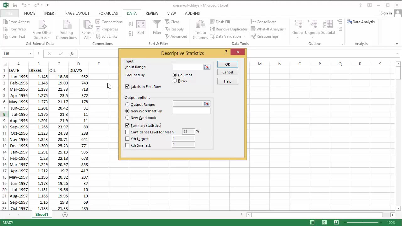 How to Obtain Descriptive Statistics (Excel 2013) - YouTube