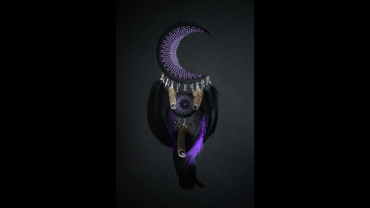 Handmade Black Purple crescent Moon Dream Catcher with glass beads ...