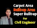 carpet area and built up area in hindi | super built up area and built up area and carpet area