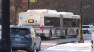 Northbound CTA Route # 156 bus, passing through Lincoln Park.