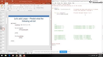 CS in Python - Unit 7 Video 1C - Array Manipulation and For Loops with Arrays