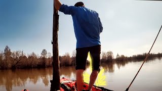 Fishing SAND BASS in the KICKAPOO Creek! PEE WHILE STANDING ON A KAYAK CHALLENGE!