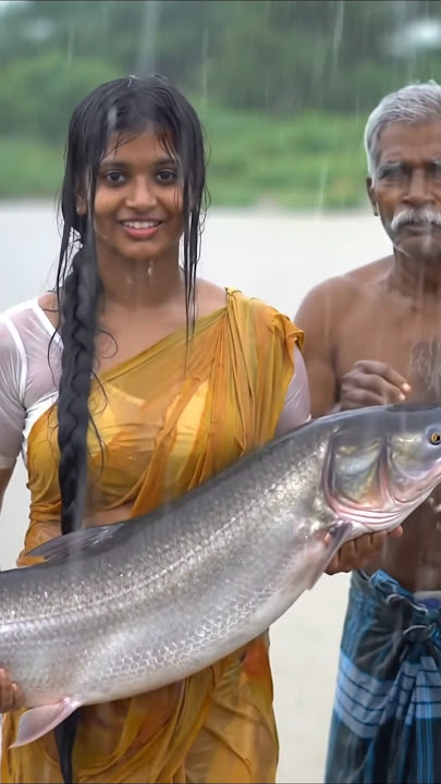 big fish part247'Real Farming Life of Indian Girl 🌾 |Fishes net  to Harvest #beauty#girl#rain#girl