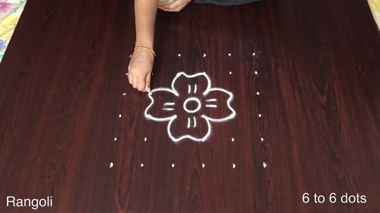 Sankranti Muggulu Simple 6×6 Middle Dots Rangoli Designs and Flower Kolam