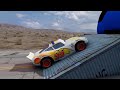 Flatbed Trailer Cars Transportation with Truck - Speedbumps vs Cars vs Train - BeamNG.Drive 6