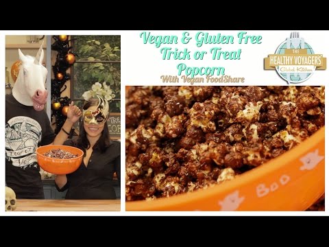 Vegan Chocolate Caramel Trick or Treat Halloween Popcorn with Vegan Food Share