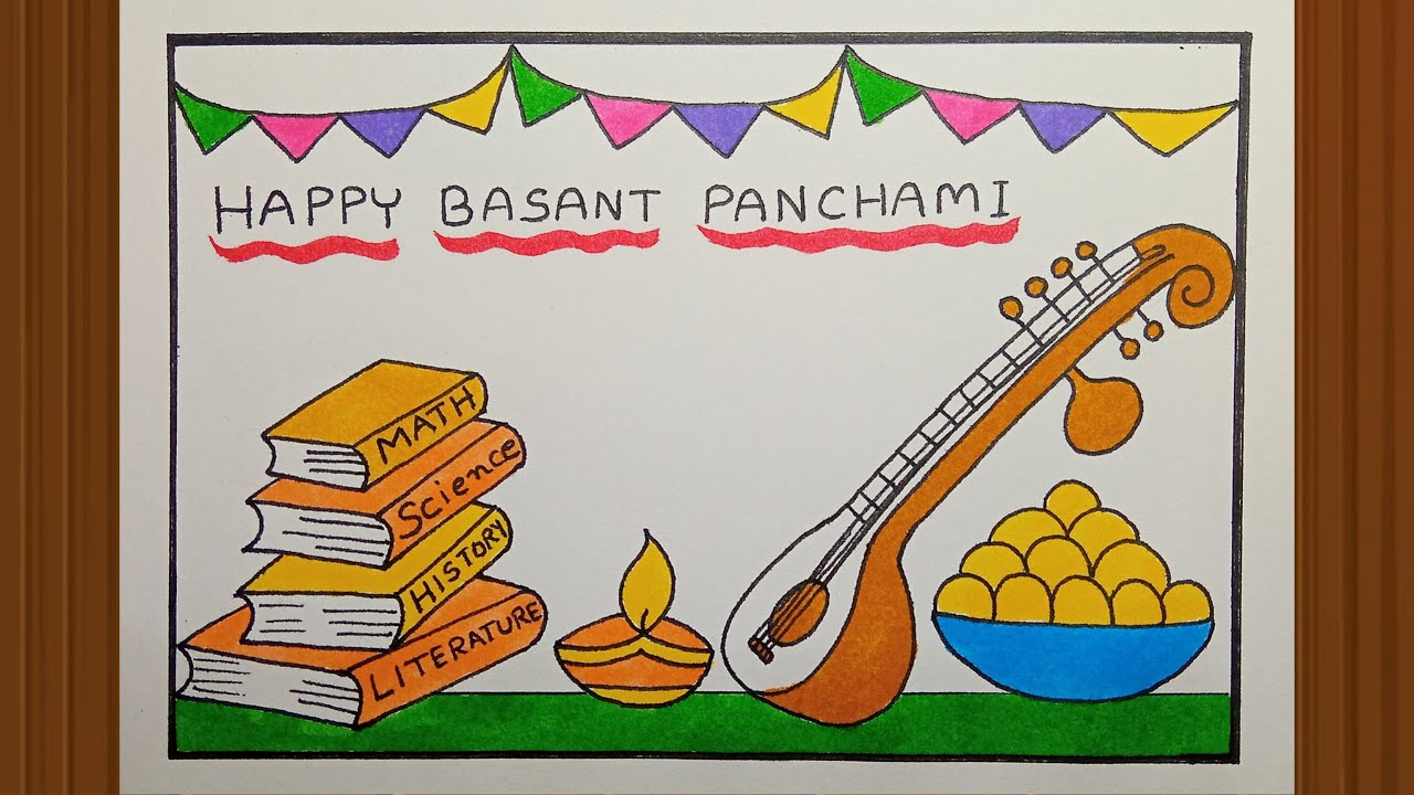 Basanta Rutu Drawing Basant Panchami Drawing Easy / Saraswati Puja Drawing for kids - YouTube