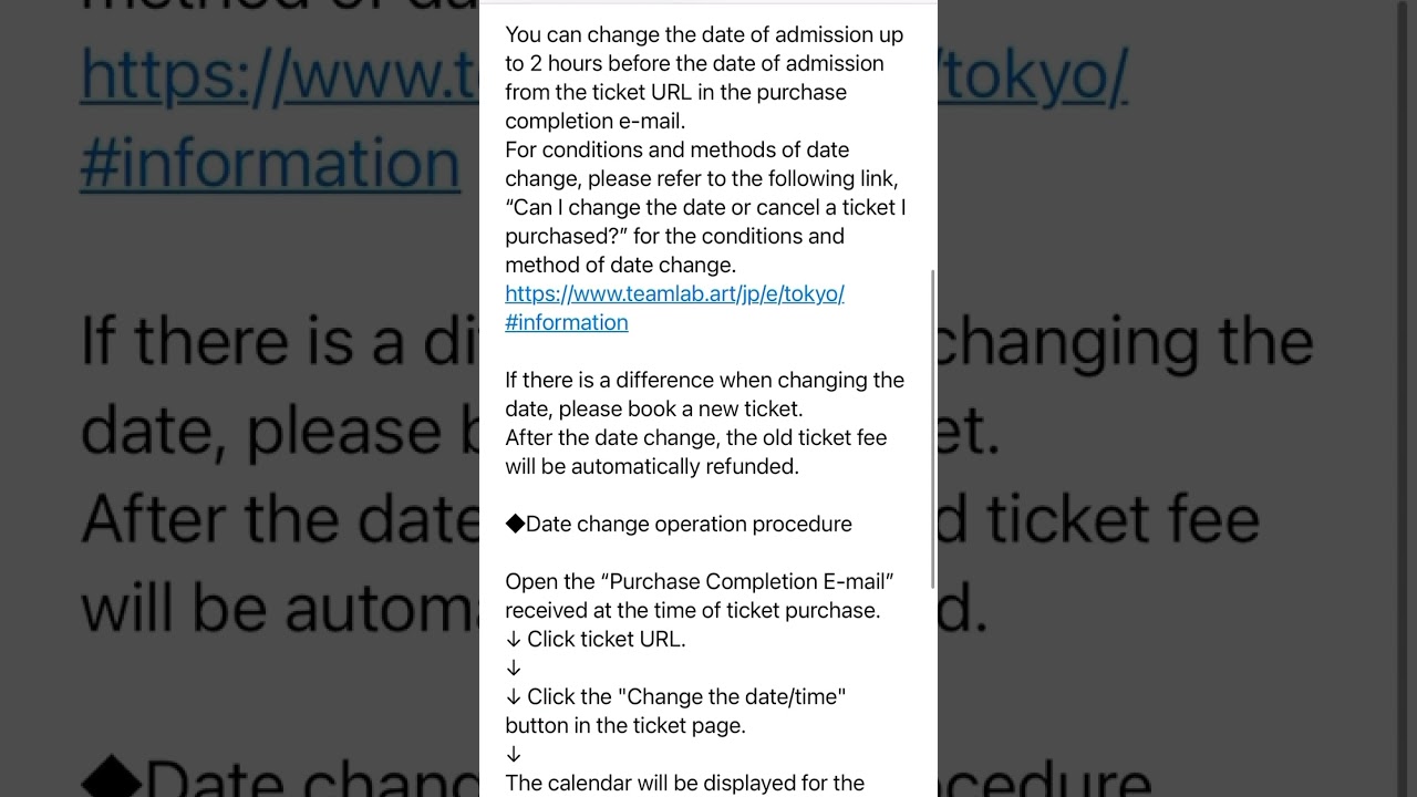 Steps to change ticket date/time for Teamlab Borderless.