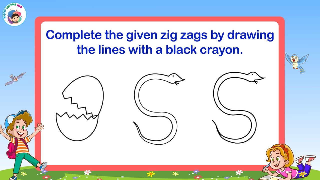 Trace The Lines | Complete The Given Zig Zag By Drawing The Lines With A Black Crayon |  Kids Video