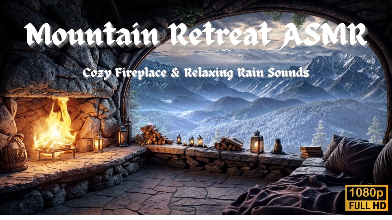 Mountain Retreat ASMR | Cozy Fireplace & Relaxing Rain Sounds for Deep ...
