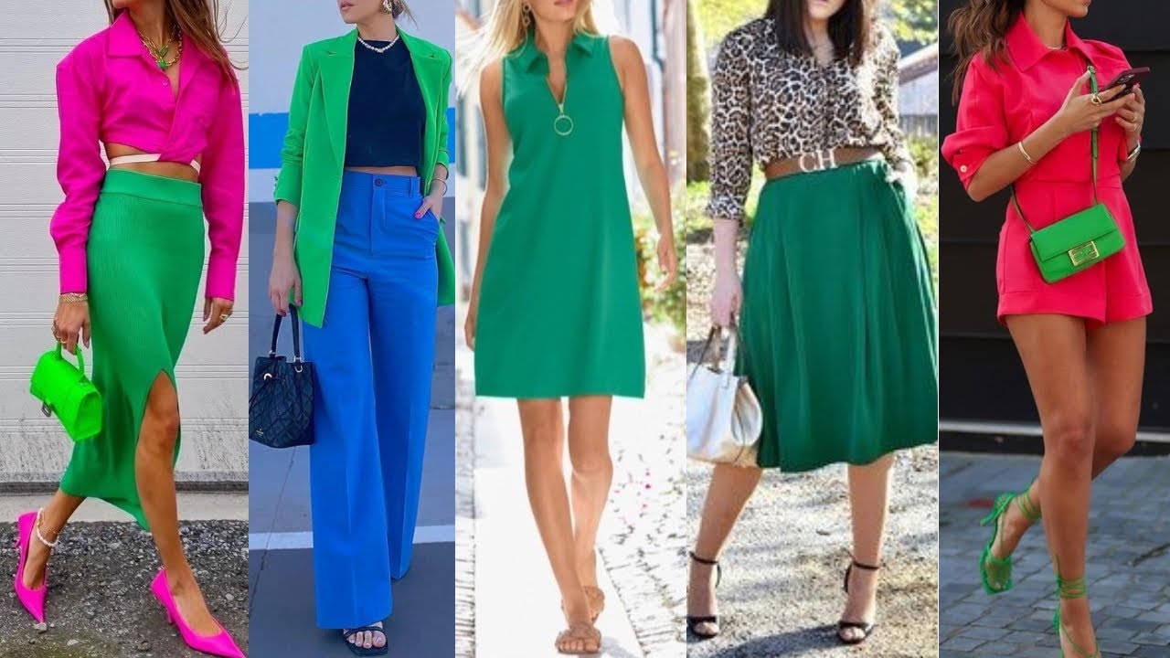 OUTFITS COLORES de MODA 2022 / COMBINACIONES ROPA en TONOS VERDES un color moda 2022 - YouTube