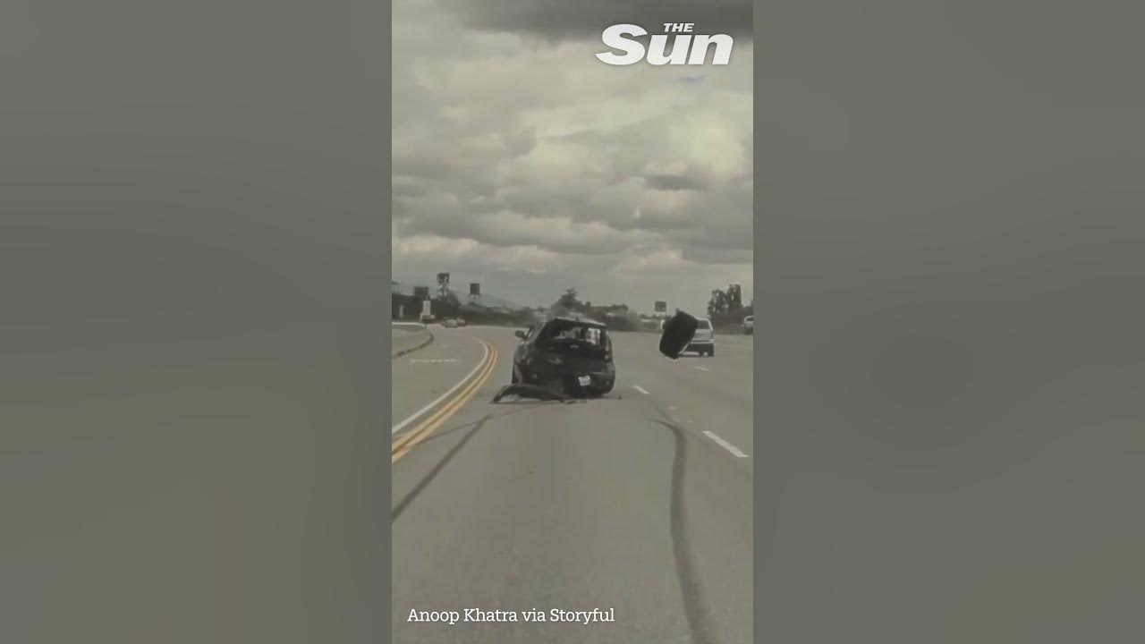 Car flips over after runaway tire propels it into the air in LA shorts