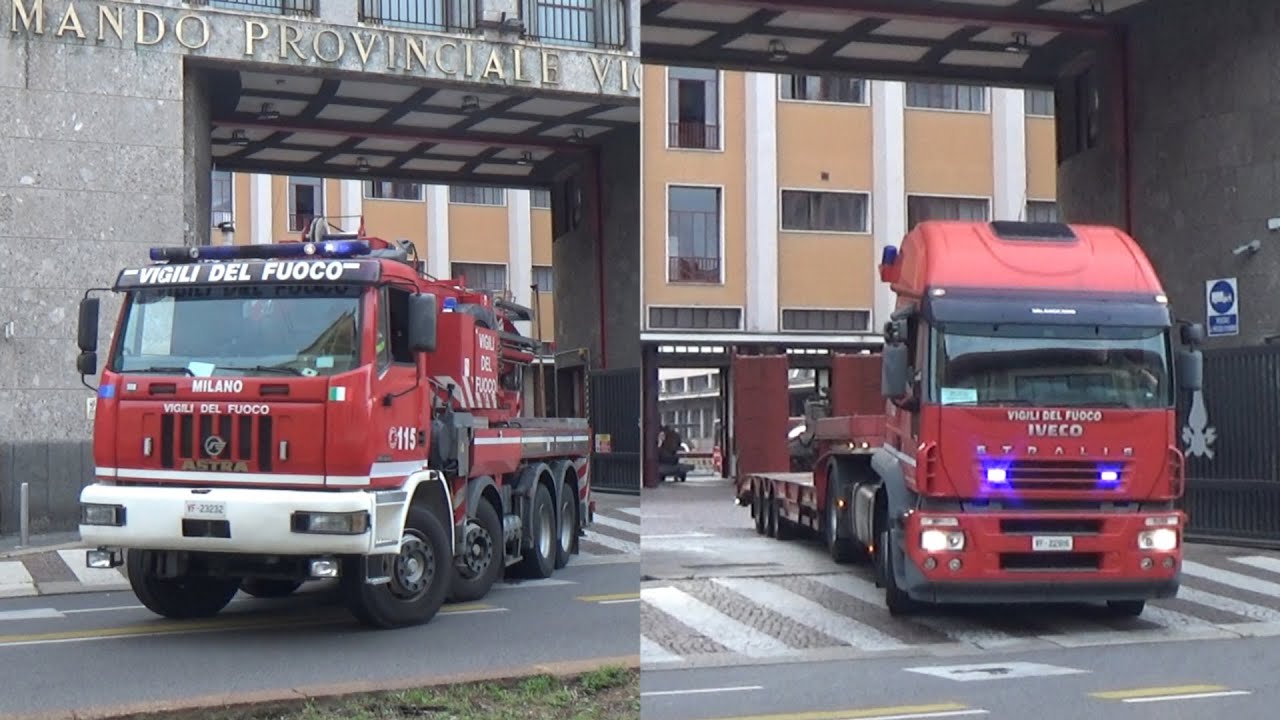 [RARE] Autogrù + TIR trasporto veicoli in sirena Comando Provinciale VVF di Milano