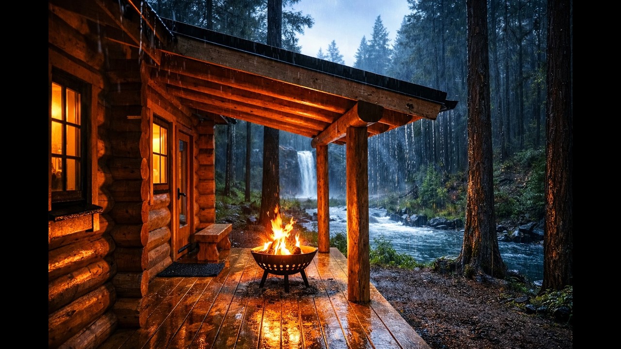 Heavy Rain at Cozy Cabin by the Waterfall 🌧️🔥 Ultimate Sleep ...