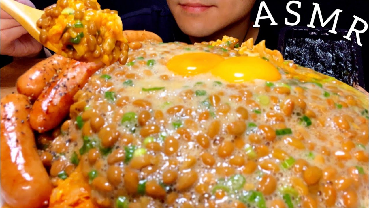 【咀嚼音】夜食の納豆盛り盛り豚キムチ炒飯！/ASMR/EatingSounds/Mukbang/먹방