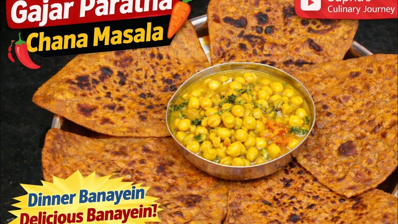 Gajar Paratha with Chana Masala | Soft Paratha & Spicy Kabuli Chana | Easy Dinner Recipe