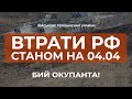 ⚡ЗАГАЛЬНІ БОЙОВІ ВТРАТИ ПРОТИВНИКА З 24.02 ПО 04.04