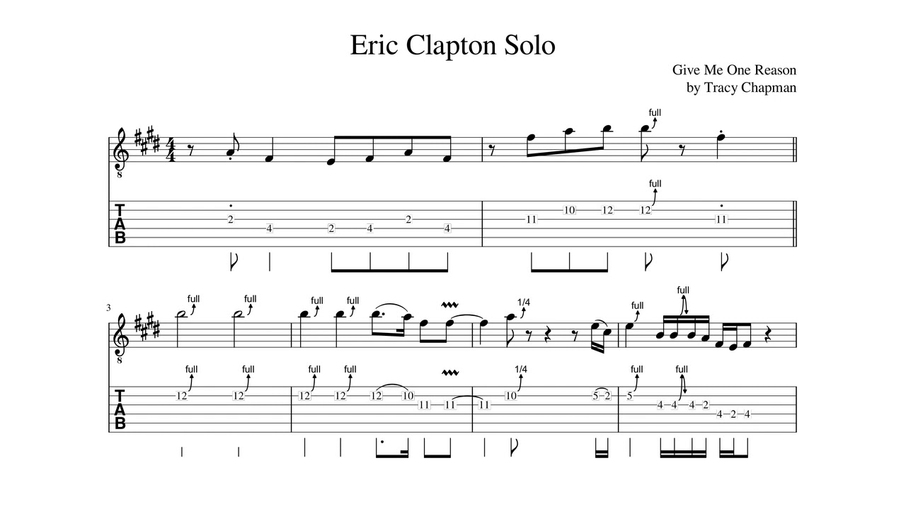 Tracy Chapman - Give Me One Reason (Eric Clapton Solo Transcription) .