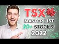 TSX Master Stock List for 2022 (Growth & Dividend)