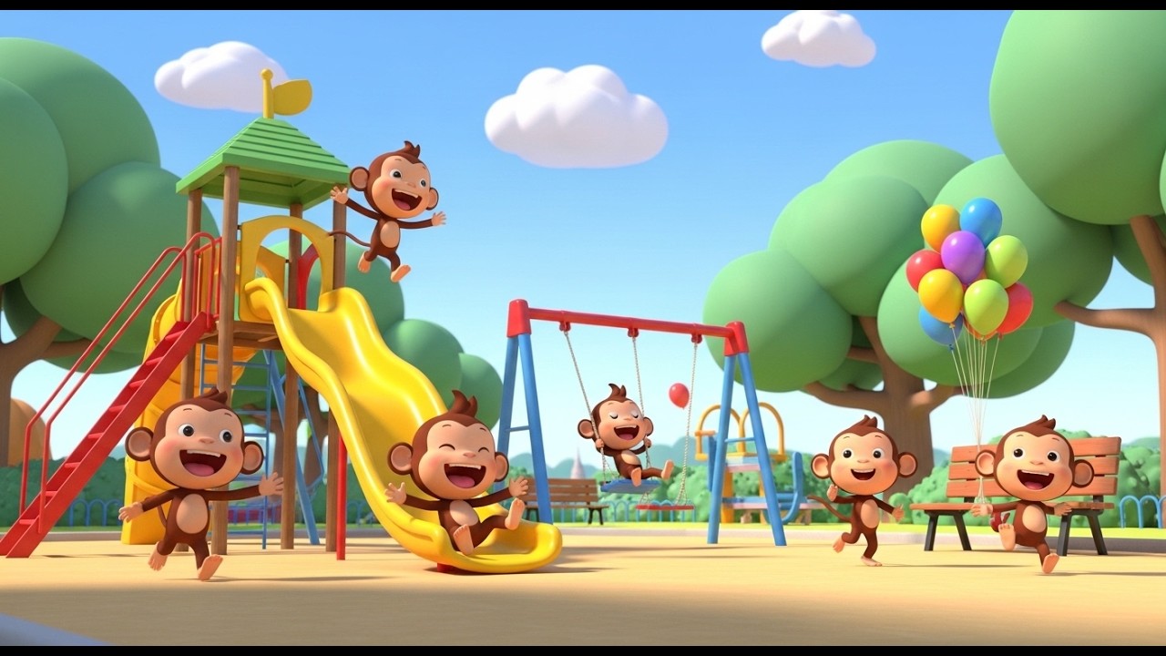 Five Little Monkeys Play at the Park | Five Little Monkeys | Park Adventure | Kids Counting Rhyme